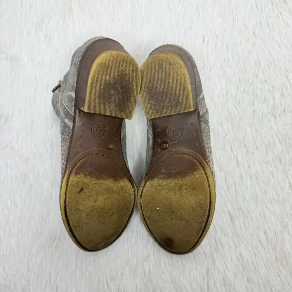 LUCKY BRAND / Bekleen tan gray snakeskin printed suede leather ankle boots / 8.5